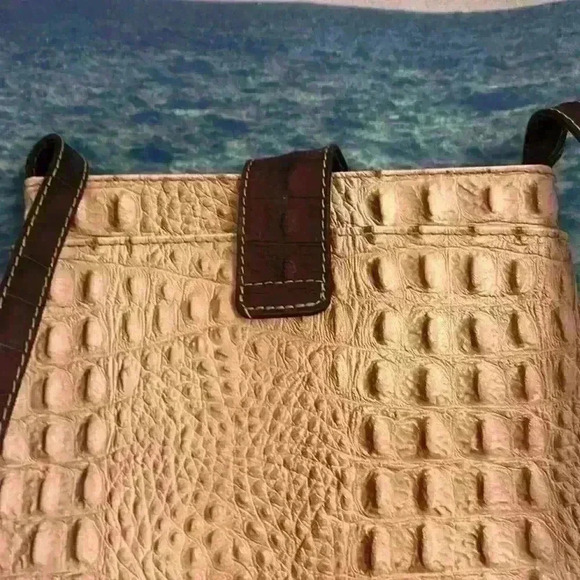 Crocodile Embossed Italian Calfskin Leather Brown Alice Crossbody - Picture 9 of 14